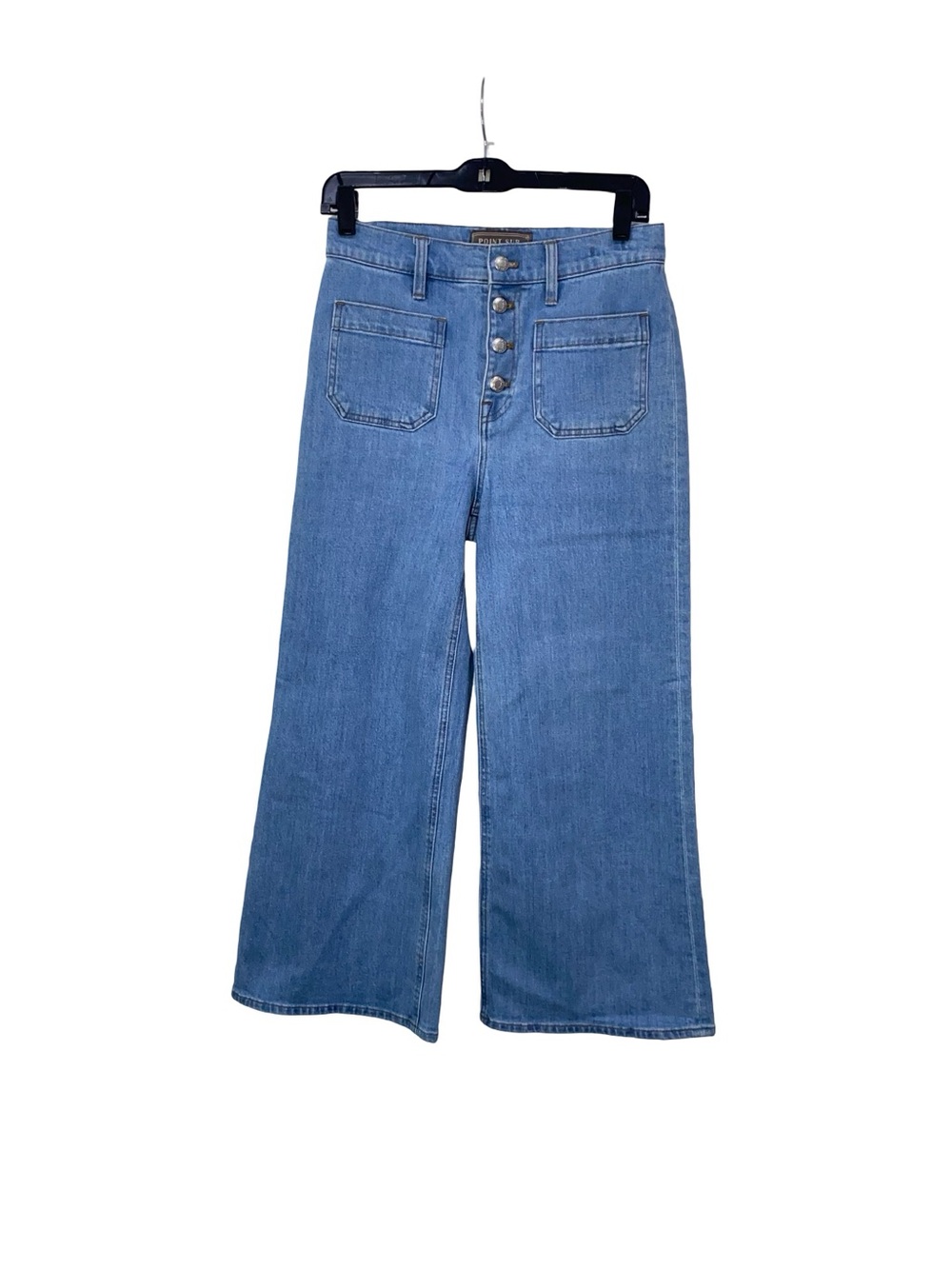 J.Crew Point Sur High Rise Wide Leg Crop Jeans Button Fly Patch Pocket Blue - Picture 3 of 8